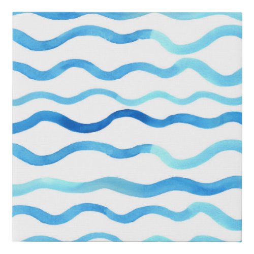 Watercolor Waves Blue Turquoise Seamless Faux Canvas Print