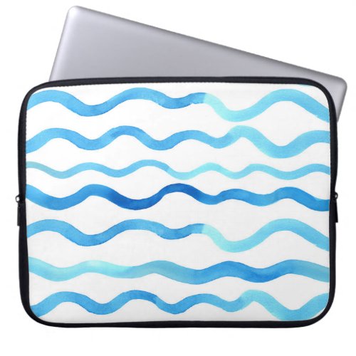 Watercolor Waves Blue Turquoise Seamless Laptop Sleeve