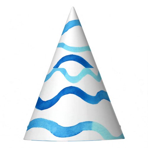 Watercolor Waves Blue Turquoise Seamless Party Hat