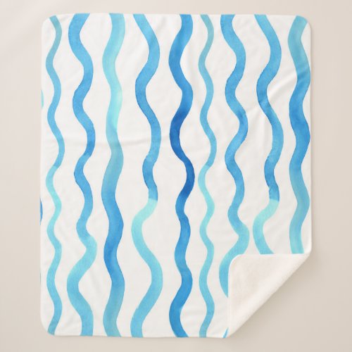 Watercolor Waves Blue Turquoise Seamless Sherpa Blanket