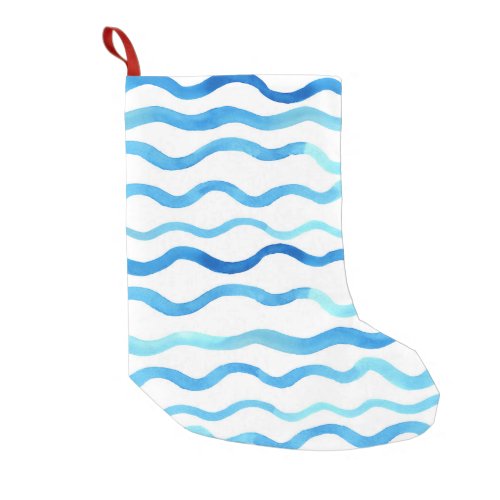 Watercolor Waves Blue Turquoise Seamless Small Christmas Stocking