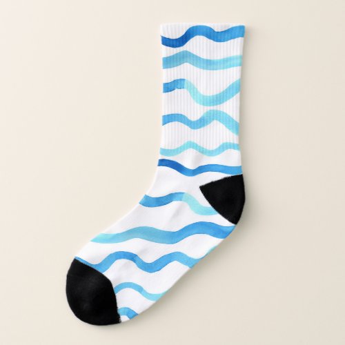 Watercolor Waves Blue Turquoise Seamless Socks