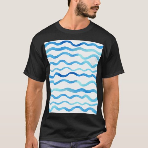 Watercolor Waves Blue Turquoise Seamless T_Shirt