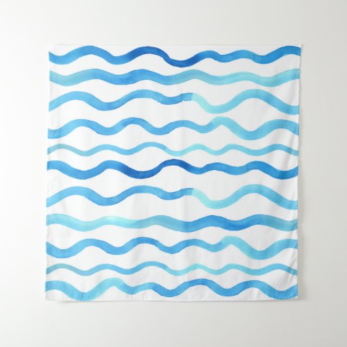 Watercolor Waves Blue Turquoise Seamless Tapestry