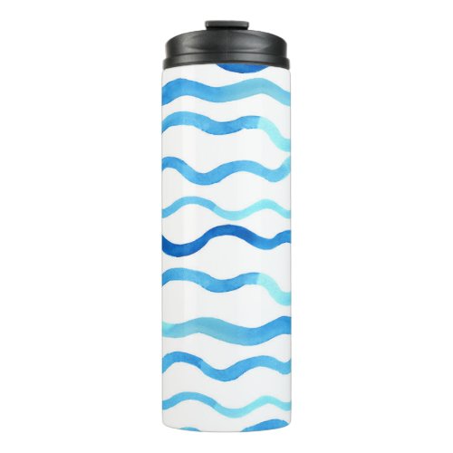 Watercolor Waves Blue Turquoise Seamless Thermal Tumbler