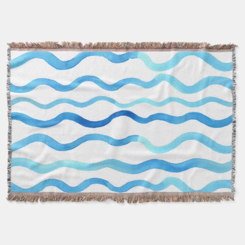 Watercolor Waves Blue Turquoise Seamless Throw Blanket