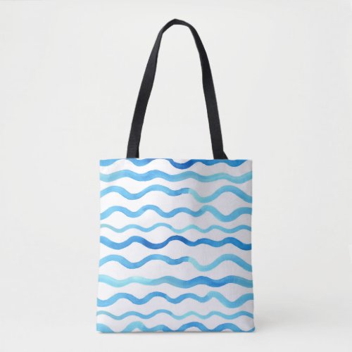 Watercolor Waves Blue Turquoise Seamless Tote Bag