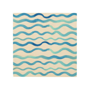 Watercolor Waves: Blue Turquoise Seamless. Wood Wall Art