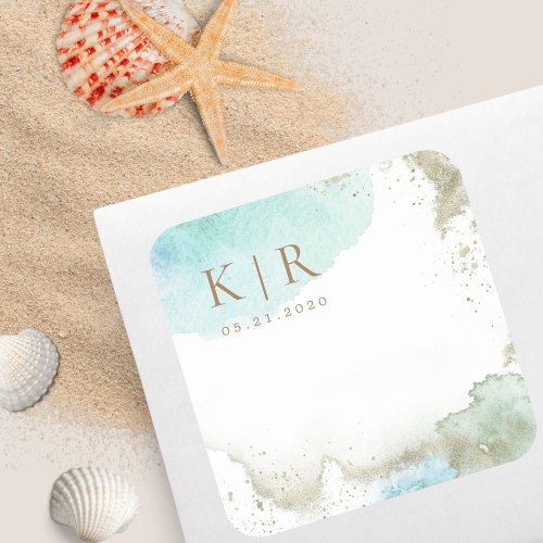 Watercolor Waves Coastal Pastel Paper Square Sticker