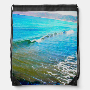 Watercolor Waves Drawstring Bag