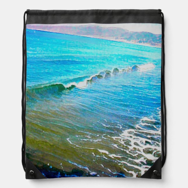Watercolor Waves  Drawstring Bag (Front)