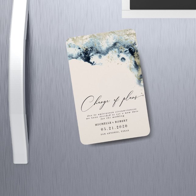 Watercolor Waves Gold Wedding Change The Date Magnet (Creator Uploaded)
