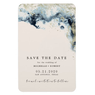 Watercolor waves gold wedding save the date magnet