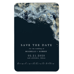 Watercolor waves gold wedding save the date magnet