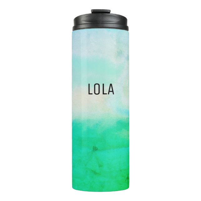 Watercolor Waves Green Blue Pattern MONOGRAM Thermal Tumbler (Front)