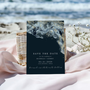 Watercolor Waves Minimalistic Photo Save The Date Invitation