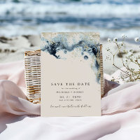 Watercolor Waves Minimalistic Photo Save The Date 