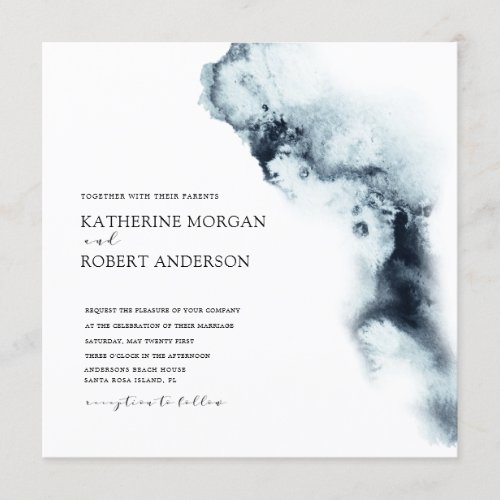 Watercolor Waves Minimalistic Wedding Invitation