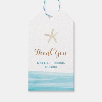 Watercolor Waves Ocean Beach Thank You Tag by RockPaperDove at Zazzle