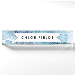 Watercolor waves ocean blue purple painted desk name plate