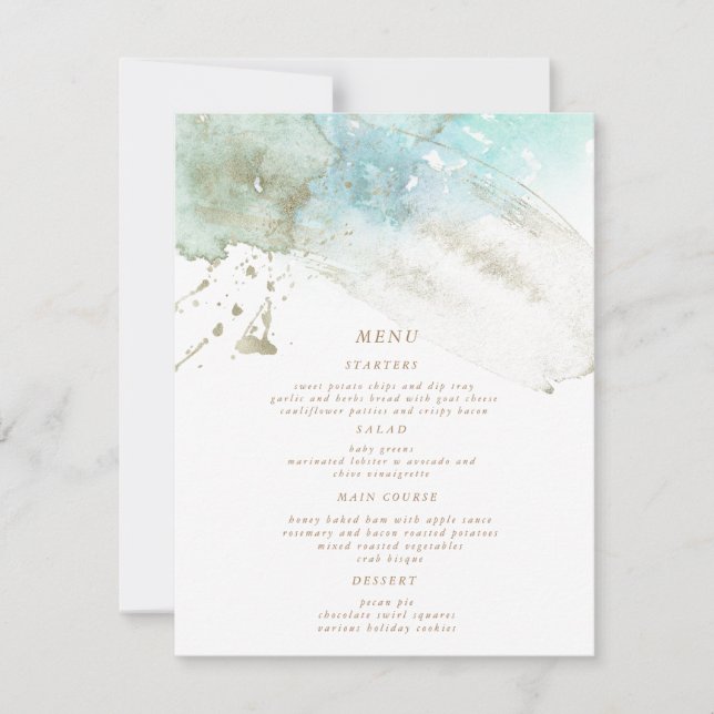 Watercolor Waves Pastel Wedding Dinner Menu Card (Front)