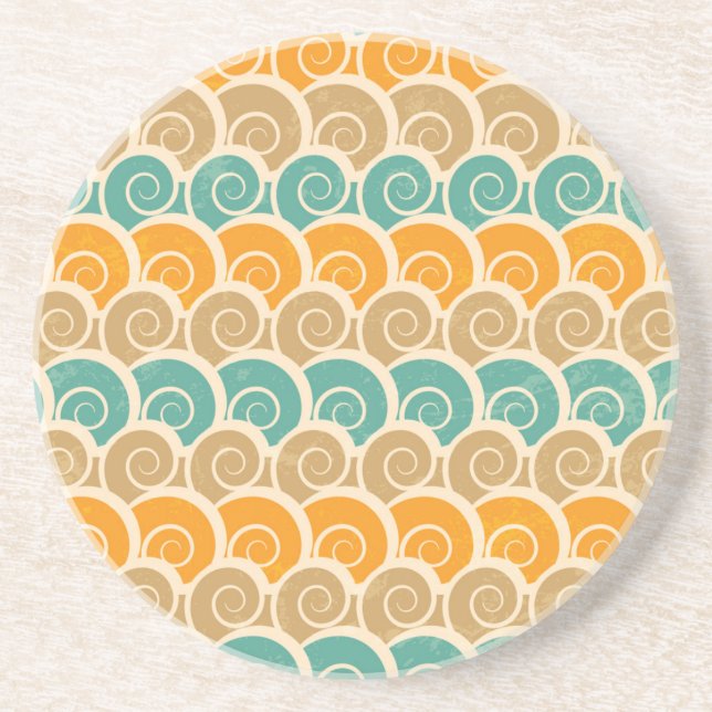 Watercolor Waves Pattern Sandstone Coaster (Front)