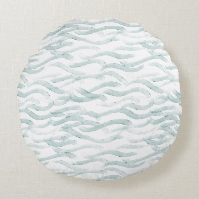Watercolor Waves Round Pillow (Front)