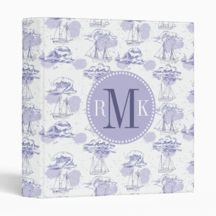 Watercolor Waves & Ships Pattern 3 Ring Binder