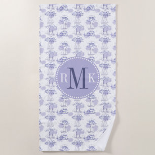 Watercolor Waves & Ships Pattern Beach Towel