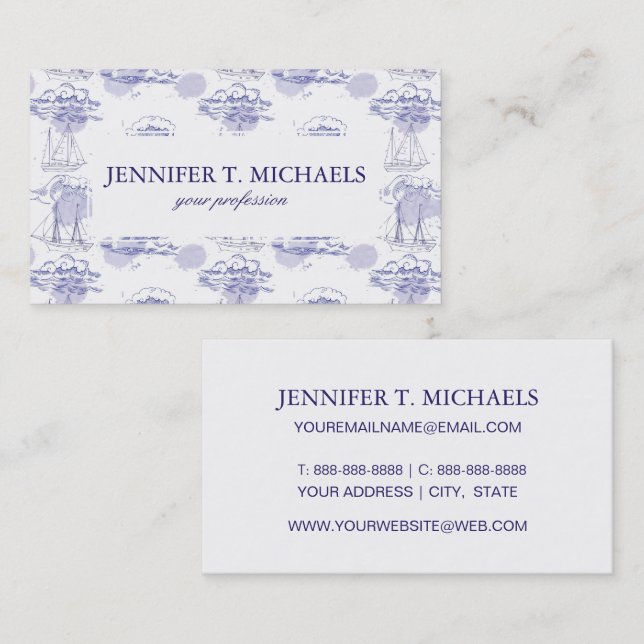 Watercolor Waves & Ships Pattern Business Card (Front/Back)