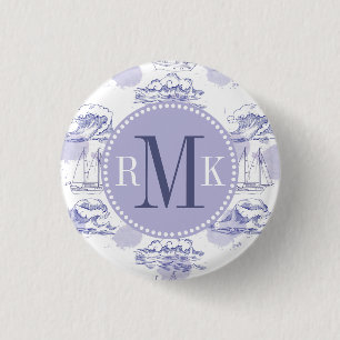 Watercolor Waves & Ships Pattern Button