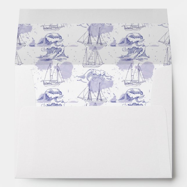 Watercolor Waves & Ships Pattern Envelope (Back (Bottom))