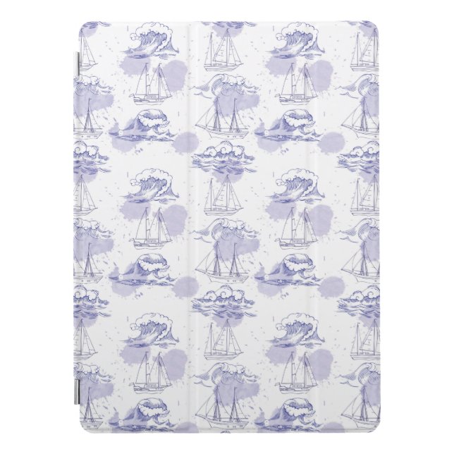 Watercolor Waves & Ships Pattern iPad Pro Cover (Front)