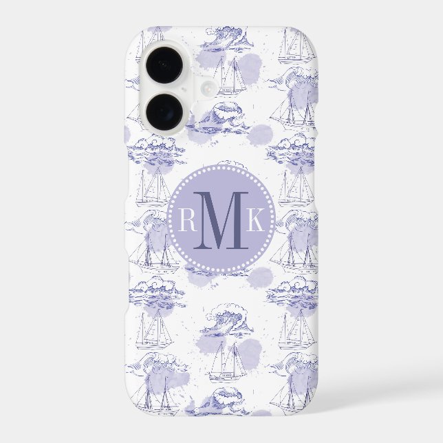Watercolor Waves & Ships Pattern Iphone Case (Back)