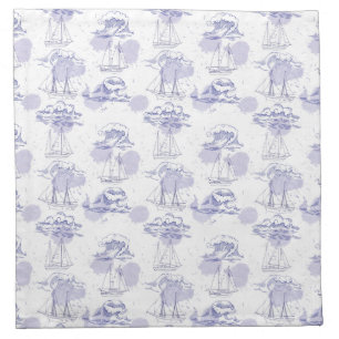 Watercolor Waves & Ships Pattern Napkin
