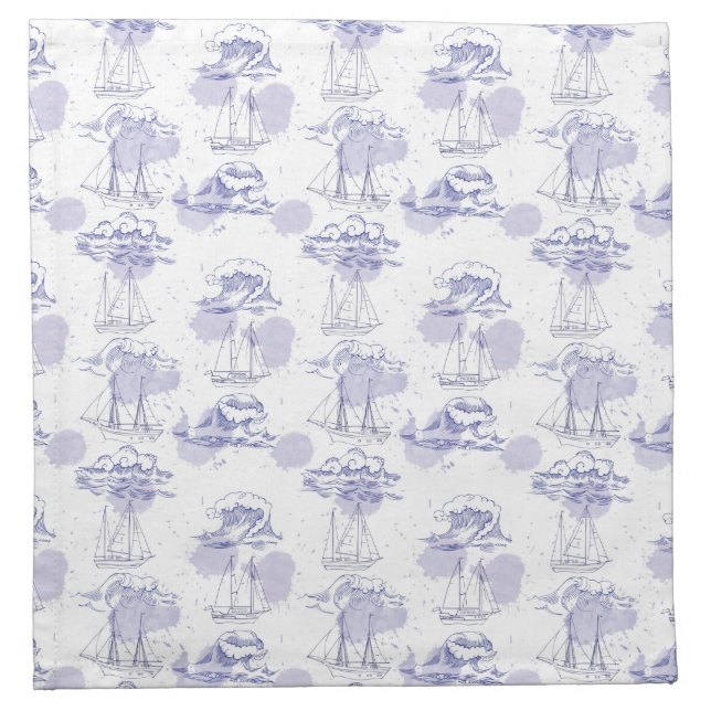 Watercolor Waves & Ships Pattern Napkin (Front)