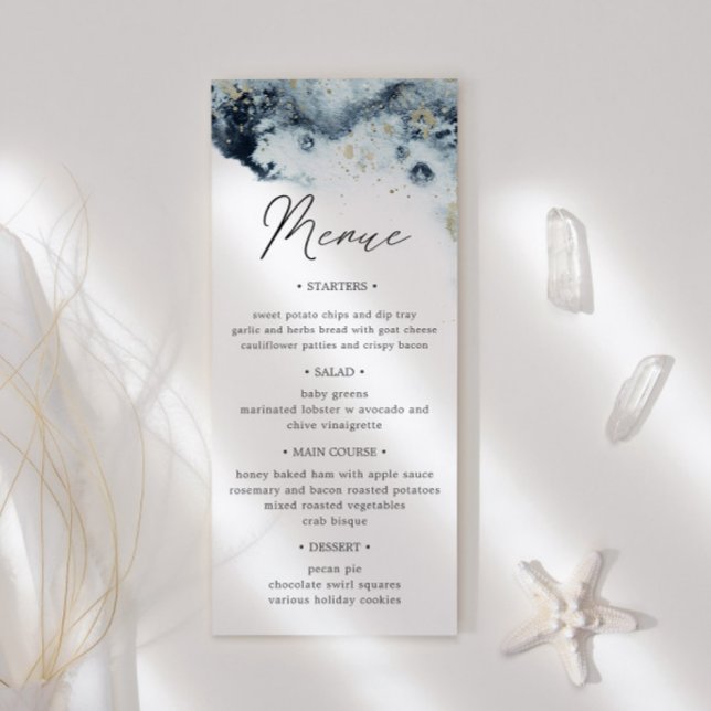 Watercolor Waves Wedding Dinner Menu Invitation (Creator Uploaded)