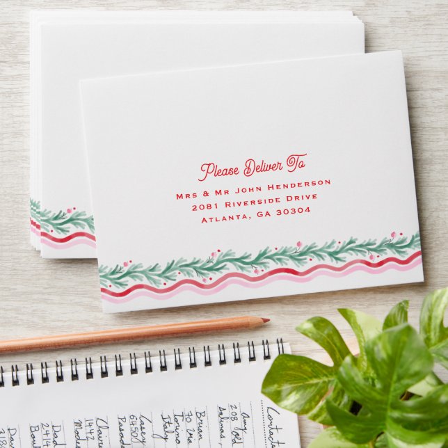 Watercolor Wavy Holiday Garland Edge Envelope (Stacked)