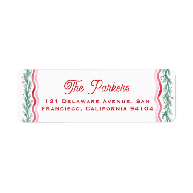 Watercolor Wavy Holiday Garland Frame Label (Front)