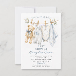 Watercolor We Can Bearly Wait Blue Baby Shower Invitation