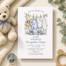 Watercolor We Can Bearly Wait Blue Baby Shower