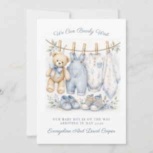 Watercolor We Can Bearly Wait Blue pregnancy Announcement