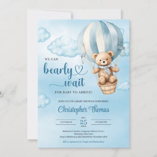 Watercolor we can bearly wait for baby to arrive invitation