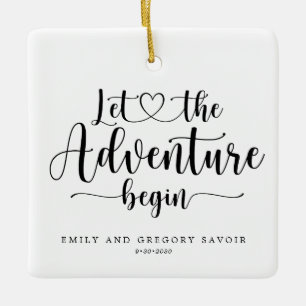 Watercolor Wedding Adventure Begins Keepsake Ceramic Ornament