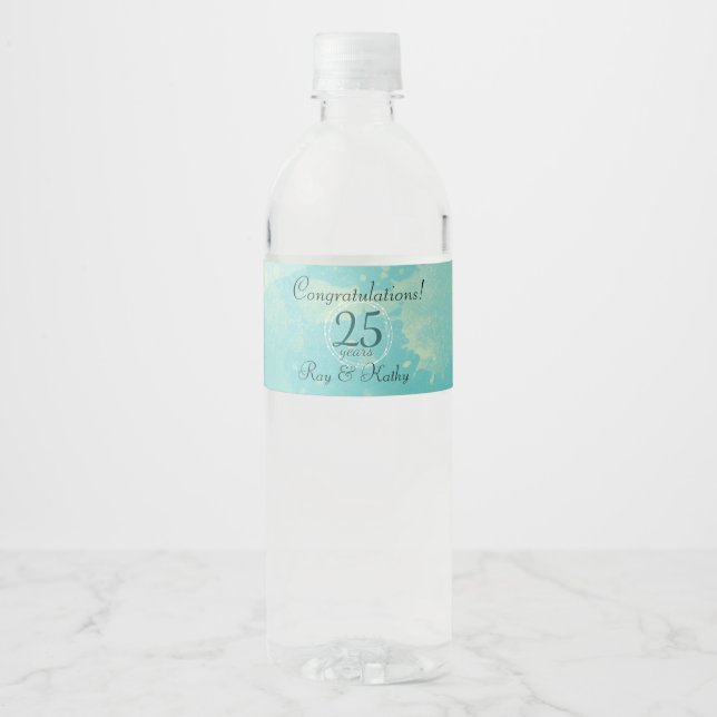 Watercolor Wedding Anniversary Water Bottle Label (Front)