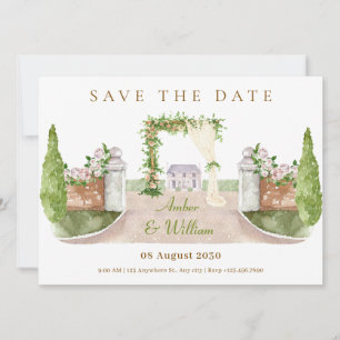 Watercolor Wedding arch landscape garden art  Save The Date