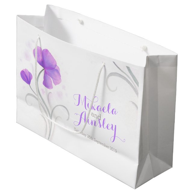 Watercolor wedding bride grooms named gift bag (Front Angled)