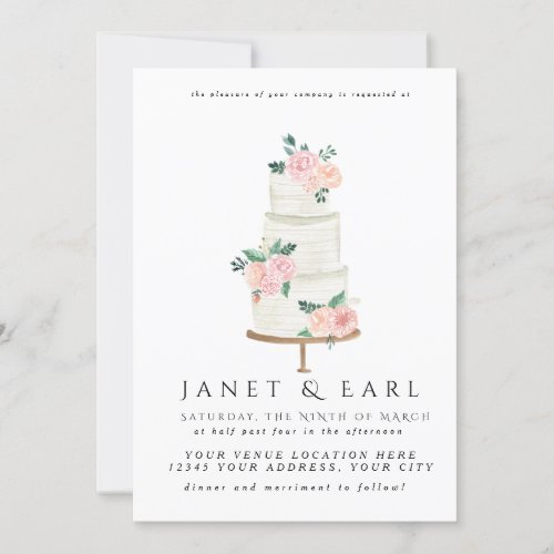 Watercolor Wedding Cake Floral Wedding Invitations