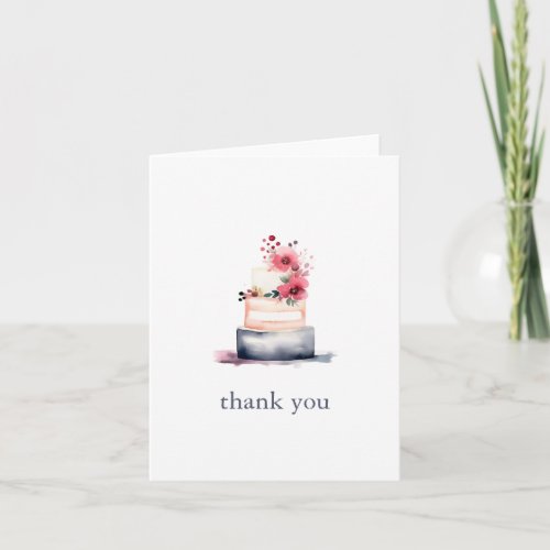 Watercolor wedding cake thank you card