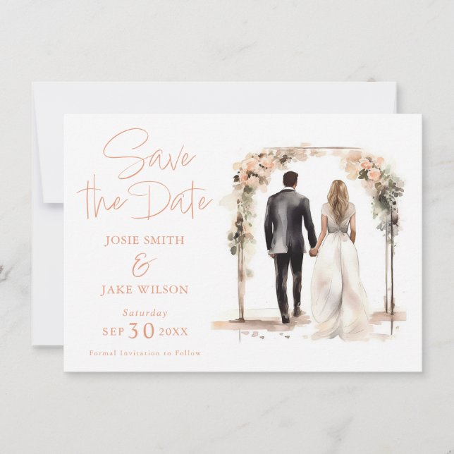 Watercolor wedding couple RSVP card Save the Date (Front)